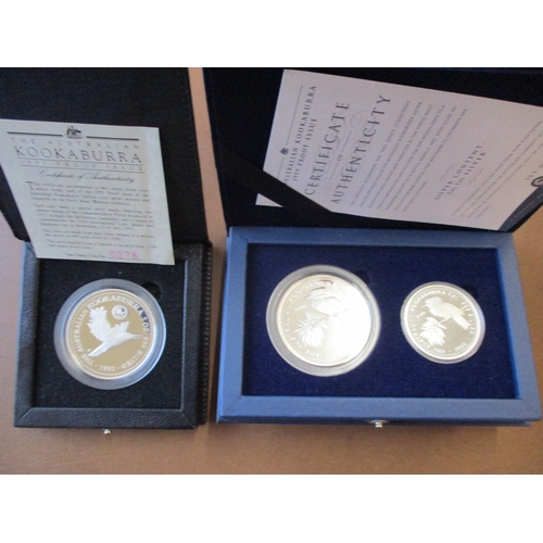 629 - Australia. Boxed silver proofs FDC with 2008 year set, 2009 Decimal pattern set of 5, 1oz 2011 Duntr... 