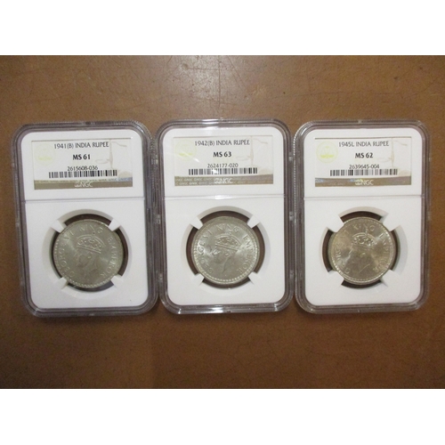 652 - India. Range in NGC plastic holders with rupees 1901B type C/1 MS62, 1919C MS63, 1940B MS62, 1941B M... 