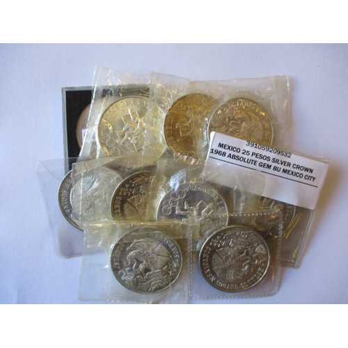 655 - Mexico. silver uncirculated ranges with 25 pesos 1968 Olympics (10), medallic silver bullion onza 19... 