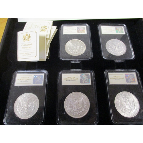 694 - USA. 'The Complete Morgan Dollar Mintmark Collection' with 1890CC, 1890O, 1921, 1921D and 1921S gene... 