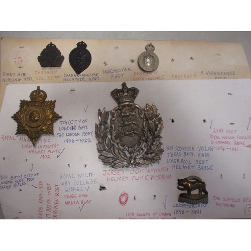 90 - Mainly badge collection including KOYLI helmet plate, cap badges, shoulder titles, sleeve badges, Fu... 