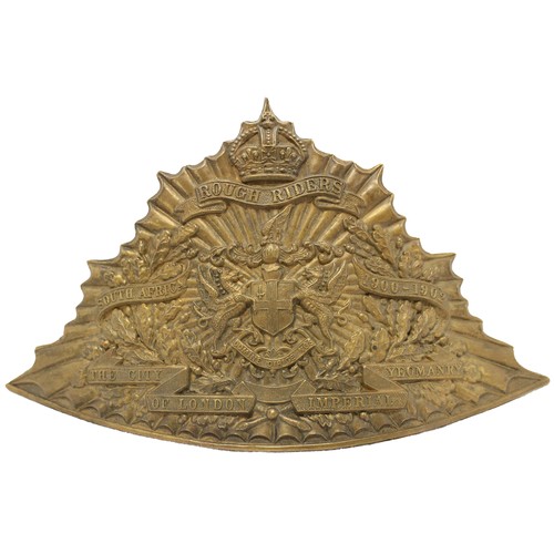 93 - City of London Imperial Yeomanry lance cap plate, KC, Rough Riders in scroll below crown, battle hon... 