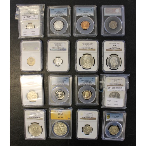 575 - World 19th century onwards collection in plastic holders with Portugal 1898 1,000r graded MS63, 1899... 