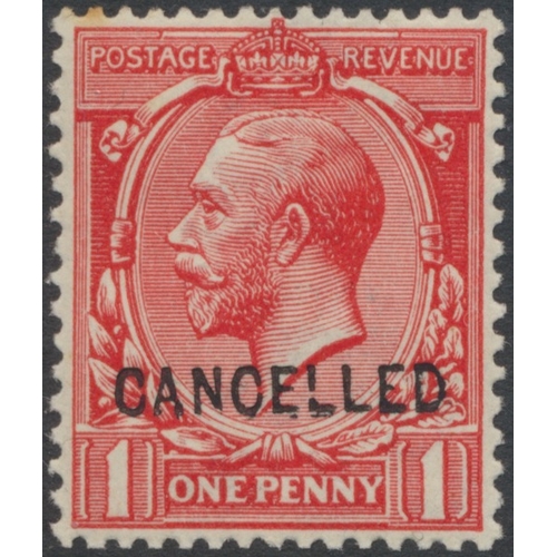 253 - KGV 1d perforated colour trials trio with ovpt 'CANCELLED', set of three shades, one being brown-red... 