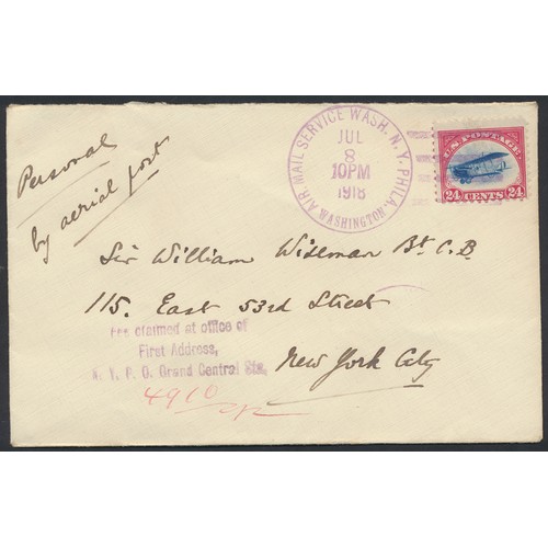 206A - United States of America. Pair of 1918 Airmail covers addressed to Sir William Wiseman, British dipl... 