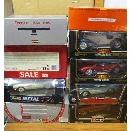 196 - Collection of 1/18 scale mostly Burago including Chevrolet No 3034, Mercedes Benz No 3009, 3013, 302... 