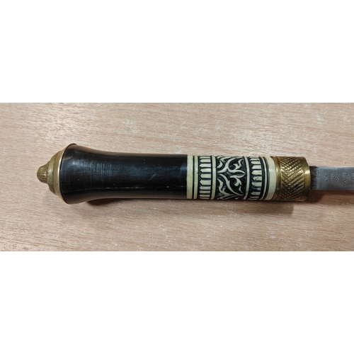 68 - Indian sword cane, ricasso marked India with pattern to 70% of blade, raised brass Lion head on the ... 