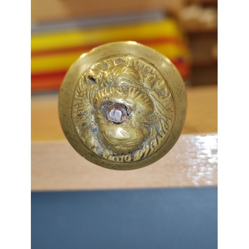 68 - Indian sword cane, ricasso marked India with pattern to 70% of blade, raised brass Lion head on the ... 