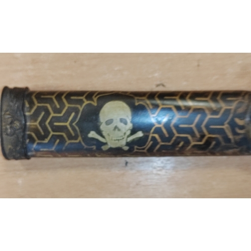 64 - Japanese Tachi with decorative metal scabbard, writing etched on one side of blade, blade length App... 