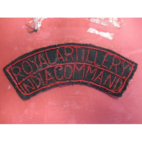 71 - Cloth shoulder title collection mounted on 5 boards with double sided tape, in a carrying case. Main... 