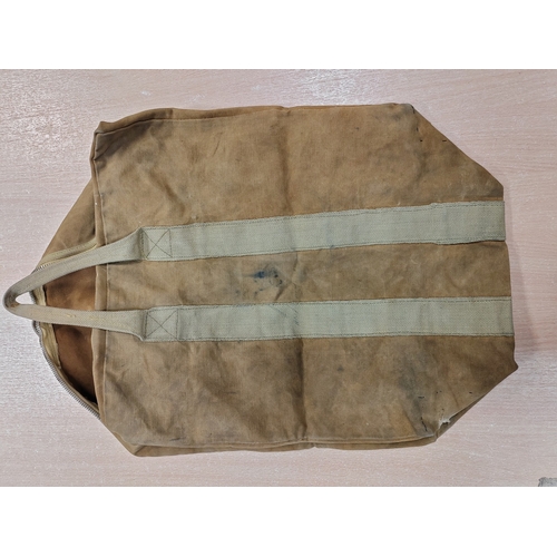 84 - WWII RAF parachute bag with faded Air Ministry AM and crown markings, fastens with DOT brand zipper,... 