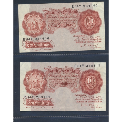 92 - Collection of Britannia 10/-'s with Peppiatt 1940 mauve H52D nearly extremely fine, C41D fine, 1948 ... 