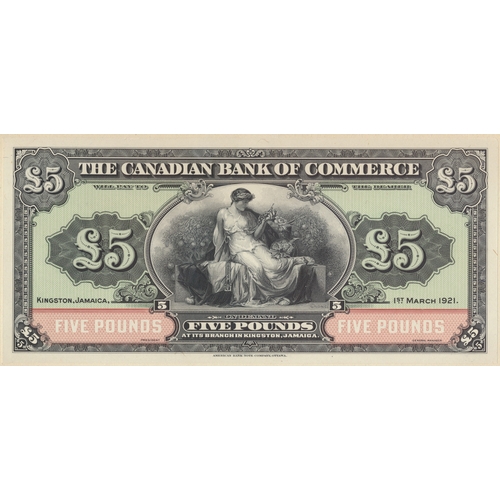 Jamaica. Canadian Bank of Commerce 1921 (1st March) £5 uniface proofs of obverse extremely fine and reverse good extremely fine on cards without serial numbers or signatures. (Krause S152p) (R)