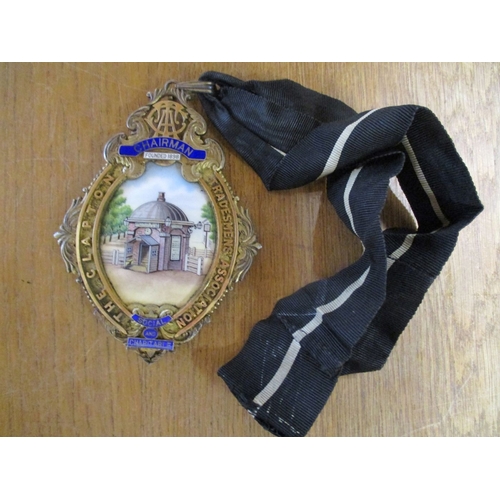 47 - Masonic. The Clapton Tradesmens' Association Chairman's large silver gilt badge of office with ename... 