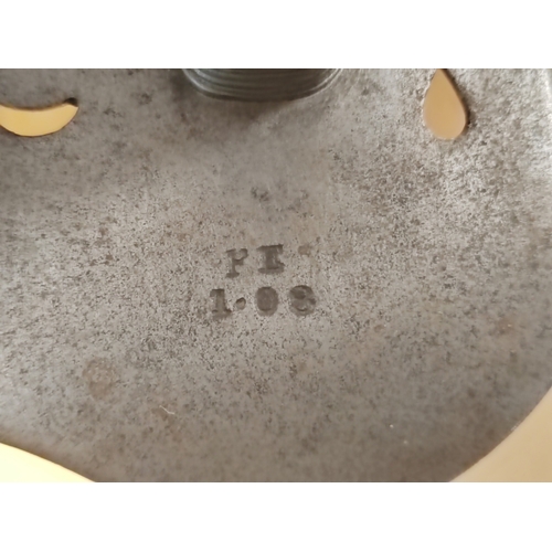 52 - 1897 Pattern infantry sword with leather scabbard, light pitting to blade, ricasso marked with crows... 