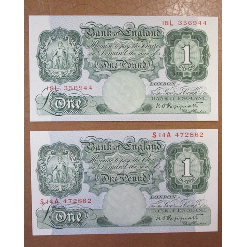 74 - Range with £1 Peppiatt 1934 18L and 1948 unthreaded S14A first series uncirculated, Beale S32S repla... 
