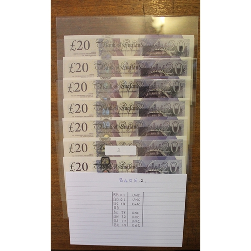 157 - A.J. Bailey. £20 Adam Smith collection, generally uncirculated with AA01 first run, AA16 first serie... 