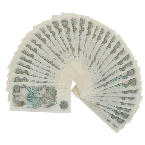163 - J.S. Fforde. Run of 48 identical £1 notes each numbered T29J 240862/T29J 240863 'slip and stick' err... 