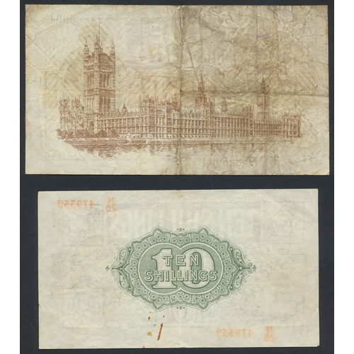 112 - N.F. Warren Fisher. 1922 10/- N/20 479359 fine (Duggleby T30) and 1923 £1 K1/66 No. 825094 fine (Dug... 