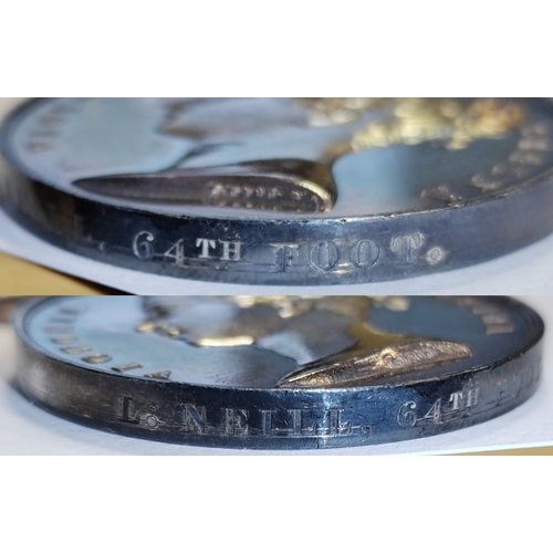 14 - 1854-95 IGSM with Persia clasp impressed to L. Neill, 64th Foot, slight discolouration with markings... 