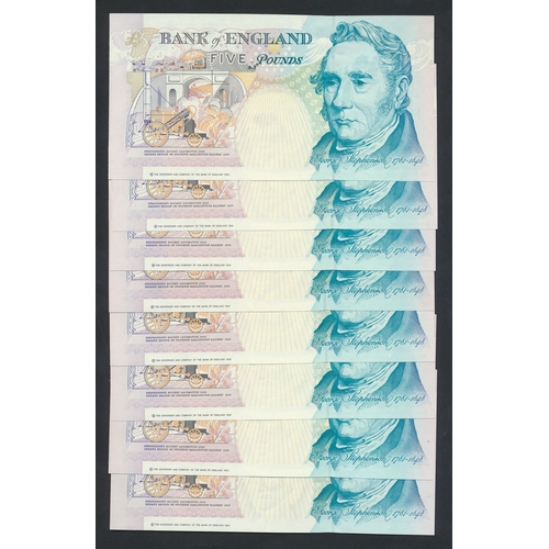 149 - G.M. Gill. Consecutive run of £5, running from A01 612548 to ...555, near uncirculated. (Duggleby B3... 