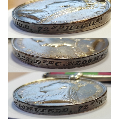 16 - 1878-80 Afghanistan Medal, Charasia and Kabul clasp engraved to 1925, Pte C. Bloomfield, 72nd High B... 