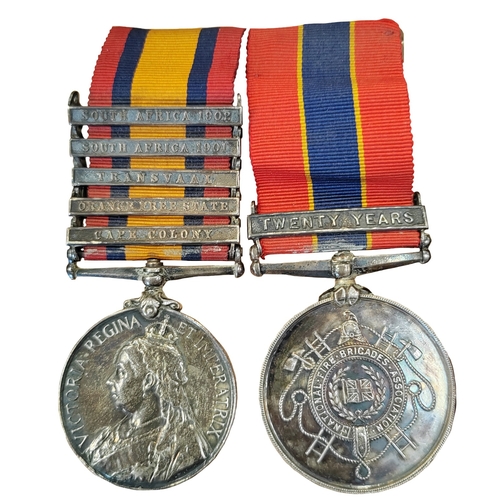 20 - 1899 QSA with 5 clasp Cape Colony, Orange Free State, Transvaal, South Africa 1901 and South Africa ... 