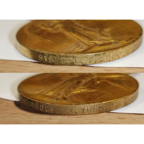 35 - WW1 trio to 918 Cpl. T. Bruce. W. York. R., generally very fine, Thomas Gladstone Bruce also served ... 