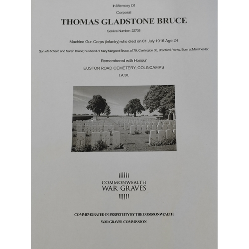 35 - WW1 trio to 918 Cpl. T. Bruce. W. York. R., generally very fine, Thomas Gladstone Bruce also served ... 