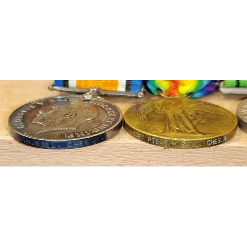 37 - Medal group to Sergeant Richard Ball with WW1 BWM and Victory medal to 40247 Pte. R.H. Ball. Ches.R.... 