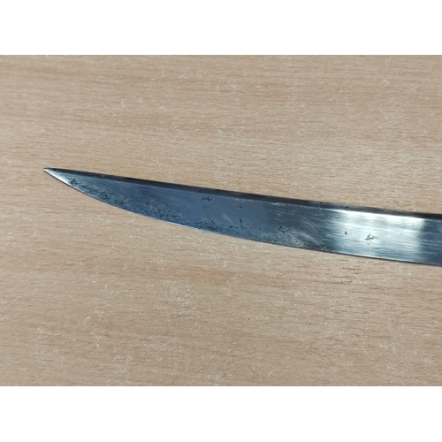 48 - Mameluke sword with metal scabbard, false edge, 80% of blade ornately etched, ricasso marked Moore &... 