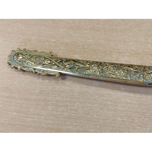 48 - Mameluke sword with metal scabbard, false edge, 80% of blade ornately etched, ricasso marked Moore &... 