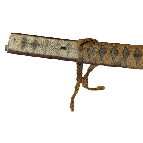 49 - Edged weapon range with Japanese Katana with scabbard, some light pitting and discolouration to blad... 