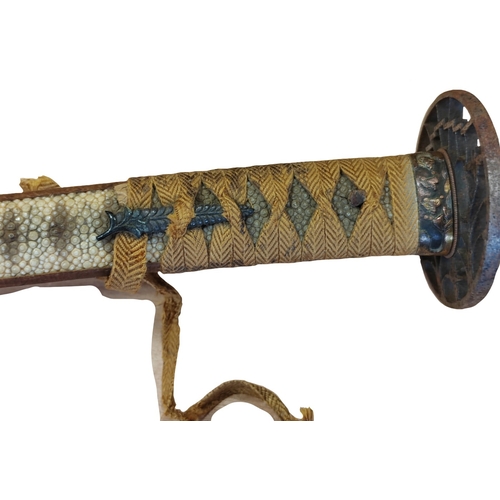 49 - Edged weapon range with Japanese Katana with scabbard, some light pitting and discolouration to blad... 