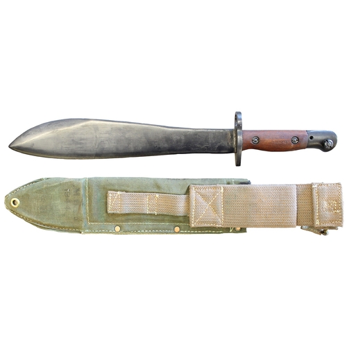 50 - Australian 1944 Mk 1 Machete Bayonet and canvas scabbard, ricasso stamped with broad arrow, grip sta... 
