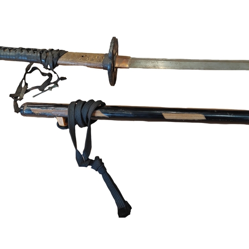 54 - Pair of Katana's, first Katana groove to blade, light pitting and rust, heavy pitting to tsuba and f... 