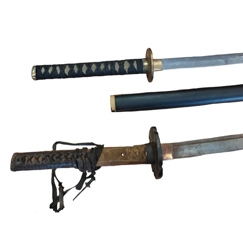 54 - Pair of Katana's, first Katana groove to blade, light pitting and rust, heavy pitting to tsuba and f... 