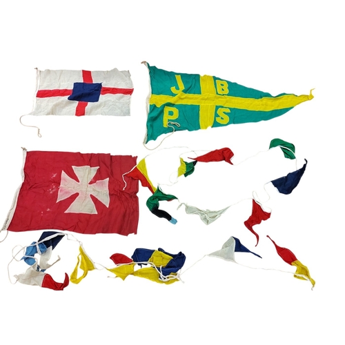 57 - Collection of Naval flags 3 yards to smaller, includes French flag, Brazil flag, Italy Flag, Red Ens... 