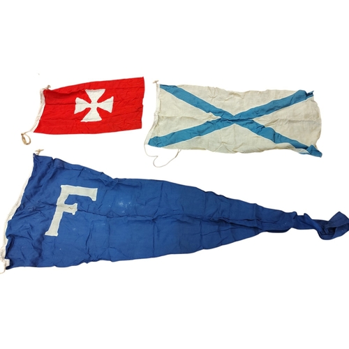 57 - Collection of Naval flags 3 yards to smaller, includes French flag, Brazil flag, Italy Flag, Red Ens... 