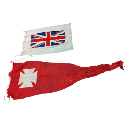 57 - Collection of Naval flags 3 yards to smaller, includes French flag, Brazil flag, Italy Flag, Red Ens... 