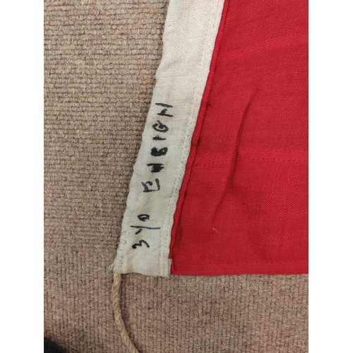 58 - Collection of naval flags, including 4 yard Union Jack (4yd Jack marked to edge of flag), 3 yard ens... 