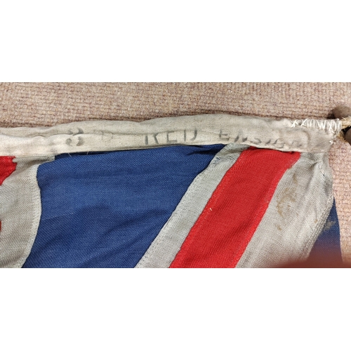 58 - Collection of naval flags, including 4 yard Union Jack (4yd Jack marked to edge of flag), 3 yard ens... 
