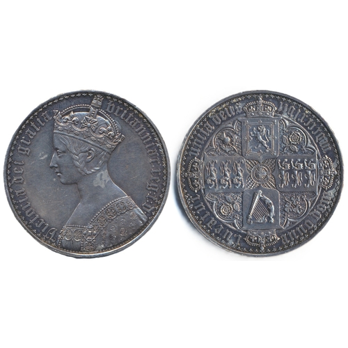 1847 Gothic crown, undecimo edge, extremely fine. (Y)