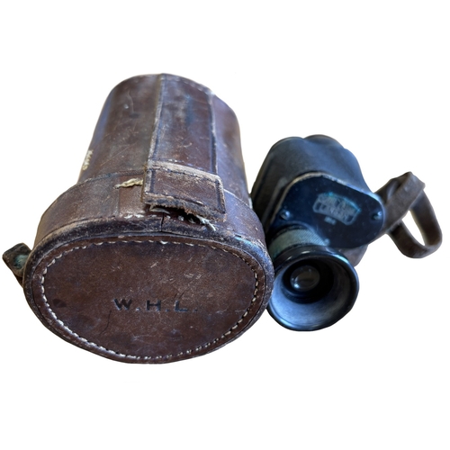 62 - Militaria range with French WW1 Binoculars and Carl Zeiss single lens binocular, range of cap badges... 