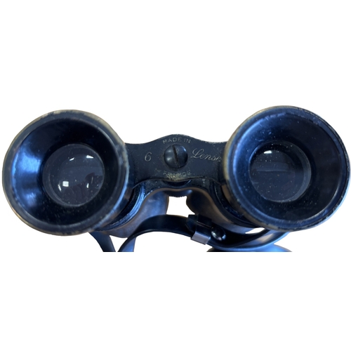 62 - Militaria range with French WW1 Binoculars and Carl Zeiss single lens binocular, range of cap badges... 