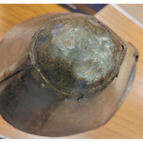 67 - Medieval Great Helm, composed of riveted plates stepped at the front to form a vision slit and circu... 