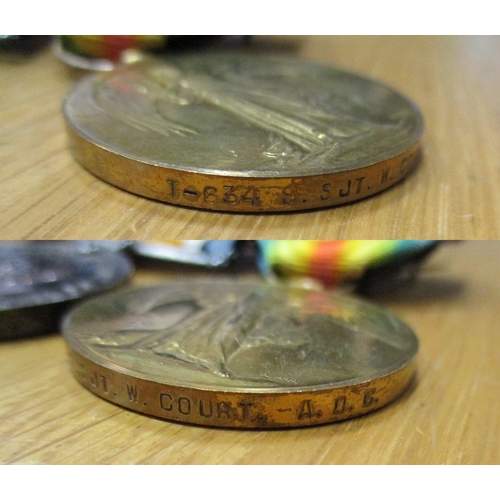 8 - Range of medals with:- 
1. WWI 1914-15 Star trio to T - 634 S.SJT. W. Court. AOC extremely fine. Wit... 
