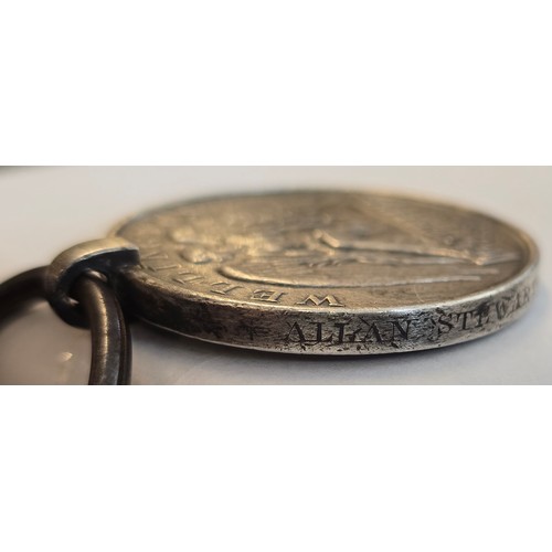 10 - 1815 Waterloo Medal to Allan Stewart 1st Lieut  1st Battn Rifle. Brigade., marks to field and minor ... 