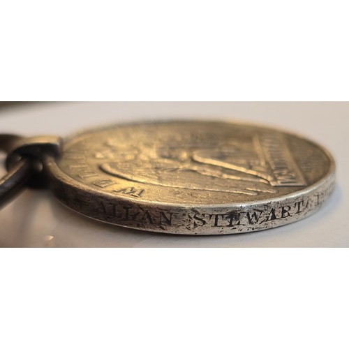 10 - 1815 Waterloo Medal to Allan Stewart 1st Lieut  1st Battn Rifle. Brigade., marks to field and minor ... 