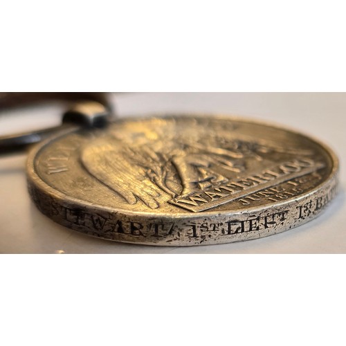 10 - 1815 Waterloo Medal to Allan Stewart 1st Lieut  1st Battn Rifle. Brigade., marks to field and minor ... 